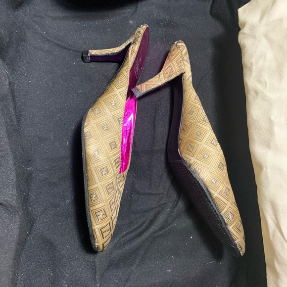 Fendi Zucca Slingback Mules Logo Pumps 35.5 - Picture 12 of 14